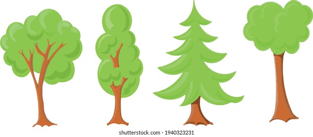 
Seth collection of summer green trees different trees illustration on white background nature stylization forest