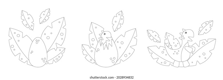 Seth coloring dinosaurs, on a white background. Vector graphics. Tyrannosaurus rex, Jurassic, dinosaur egg. Design for covers, books, notebooks, web sites. Printout for preschoolers.