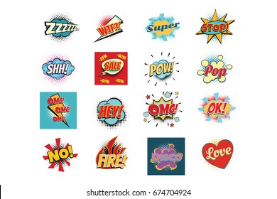 Seth comic lettering phrases texts replica word. Pop art retro vector illustration