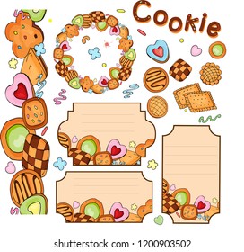 Seth cookies. Vector brush, labels, objects