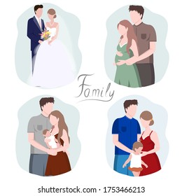 Seth creando una nueva familia. Matrimonio, embarazo, parto. Ilustración del vector