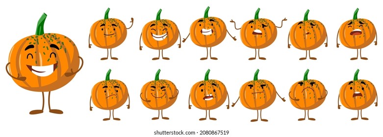 Seth is a cute orange pumpkin character with different emotions.