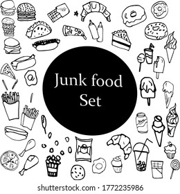 Seth Doodle with junk food. It can be used in the design of postcards, menus, etc