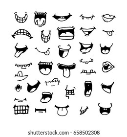 Seth doodle mouths. From the hand drawn cartoon emotions. Vector illustration