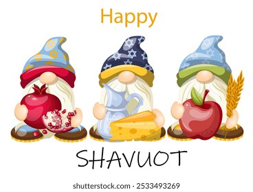 Seth dwarves holiday Shavuot symbols. Isolate on a white background. The illustration is drawn by hand. Handmade. Vector