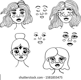 Seth feminism. Signs and symbols of femininity and feminism with female faces