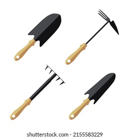Seth ist ein Gartenwerkzeug. Ein kleines Handwerkzeug zum Anpflanzen und Pflegen von Betten. Vektorfarbige Illustration einzeln auf weißem Hintergrund für Design und Web.
