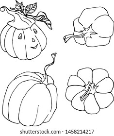 Seth holiday halloween. Vector pumpkins for coloring cute pictures for a witch's party or interio