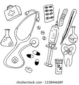 Seth the hospital. Various medical products, medical equipment. First aid. Day of the physician.