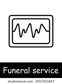 Seth Icon Funeral service. Bible, cross, religion, Christianity, funeral home, screen, pulse, death, grief, sorrow, sadness, black lines on white background. Burial concept.