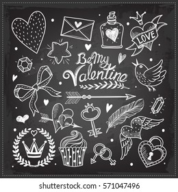 Seth illustrations and decorative elements for Valentine's Day. Freehand drawing