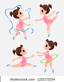 Seth little girls ballerinas. Vector in cartoon style. Children's gymnastics.
