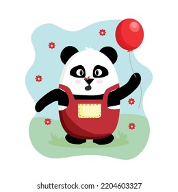 seth panda with a red ball in a combenezon beach illustrations for children postcard print