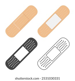 Seth plasters. A band-aid is a thin cloth strip on which an adhesive mass is applied, used for medical purposes. Vector illustration isolated on a white background for design and web.