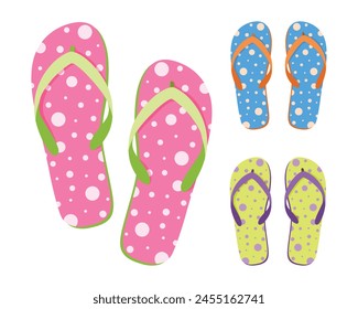 Seth s beach flip-flops. Colorful flip-flops. Summer beach shoes in cartoon style. Vector illustration