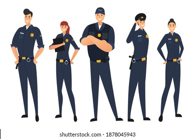 Seth, Uniformed Police. Protection of citizens. Young law enforcement officers isolated on white background. Vector illustration