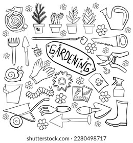 Seth. Vector illustration. Coloring. Black lines. Gardener, gardening banner