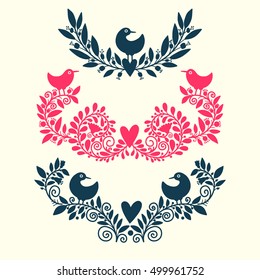 Seth vignettes and decorative elements. Flowers and birds