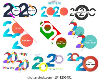 Set.Happy new year 2020 design template. Design for calendar, greeting cards or print. Year of rat patronage