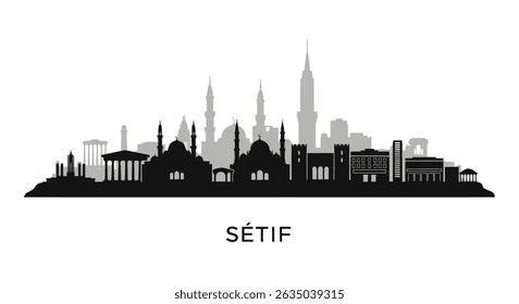 Setif Algeria Skyline Silhouette Vector.