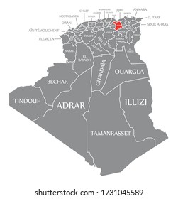 Setif rojo resaltado en el mapa de Argelia