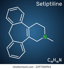 Setiptiline molecule. It is tetracyclic antidepressant TeCA. Structural chemical formula on the dark blue background. Vector illustration