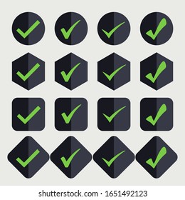 SetIsolated green checkmarks in a black button. Ideal for application, website or clip art.