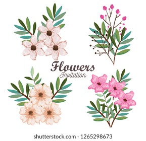 setof beautiful flowers and leafs invitation card setof beautiful flowers and leafs invitation card