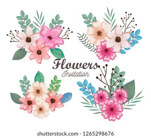 setof beautiful flowers and leafs invitation card setof beautiful flowers and leafs invitation card