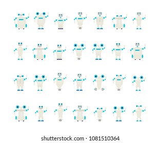 Setof Cartoon Cute bots in flat design. Friendly Android Robot Character isolated on white background. Vector illustration eps 10