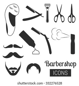 Setof icons on a theme barbershop, shaving