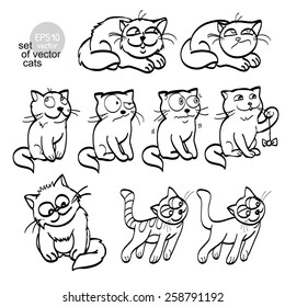 set-of-funny-cartoon-cats-no-color