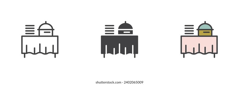 Legen Sie ein anderes Stilsymbol fest. Linie, Glyph und gefüllte Umrissversion, Umriss und ausgefülltes Vektorzeichen. Selbstbedienungsbüffet, Restaurantsymbol, Logo-Illustration. Vektorgrafik