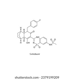 Setrobuvir flache skelettale molekulare Struktur Proteasehemmer antivral, NS5B Arzneimittel zur Behandlung von Hepatitis C. Wissenschaftliches Diagramm Vektorgrafik.