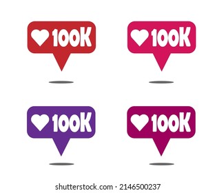 Sets 100000 likes. Social media banner with heart on white background
