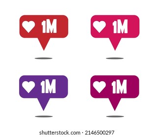 Sets 1000000 likes. Social media banner with heart on white background