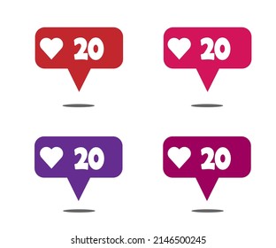 Sets 20 likes. Social media banner with heart on white background