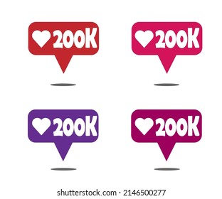 Sets 200000 likes. Social media banner with heart on white background