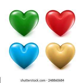 Sets of 3D Colorful Mesh Hearts. Editable Vector Illustration