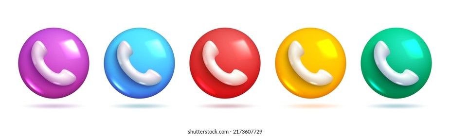 Sets of 3d realistic telephone icons in different colour variation. Realistic vector for minimal and modern designs. 3d Sets of Vector Elements.