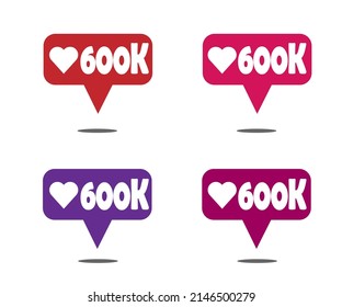 Sets 600000 likes. Social media banner with heart on white background