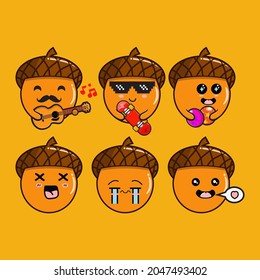Sets of acorn emoji icons in different expressions