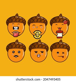 Sets of acorn emoji icons in different expressions