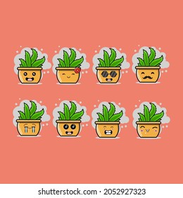 Sets of aloe vera emoji icons in different expressions
