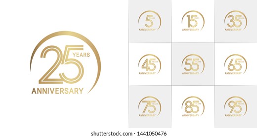 sets of anniversary design with double line and swoosh style gold color. design template can be use for greeting card, invitation, wedding and celebration moment.