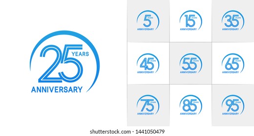 sets of anniversary design with double line and swoosh style blue color. design template can be use for greeting card, invitation, wedding and celebration moment.