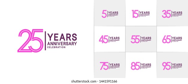sets of anniversary design with double line style purple color. design template can be use for greeting card, invitation, wedding and celebration moment.