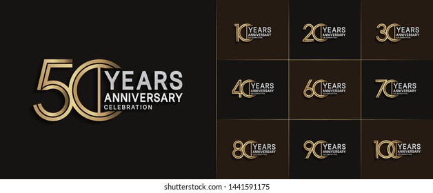 sets of anniversary design with double line style silver and gold color. design template can be use for greeting card, invitation, wedding and celebration moment.