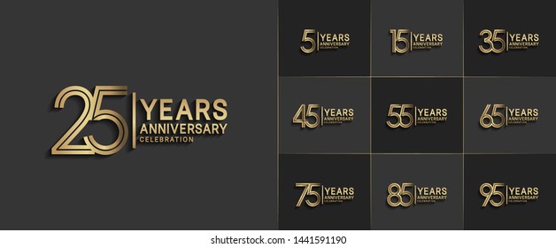 sets of anniversary design with double line style gold color. design template can be use for greeting card, invitation, wedding and celebration moment.