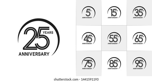 sets of anniversary design with double line and swoosh style black color. design template can be use for greeting card, invitation, wedding and celebration moment.